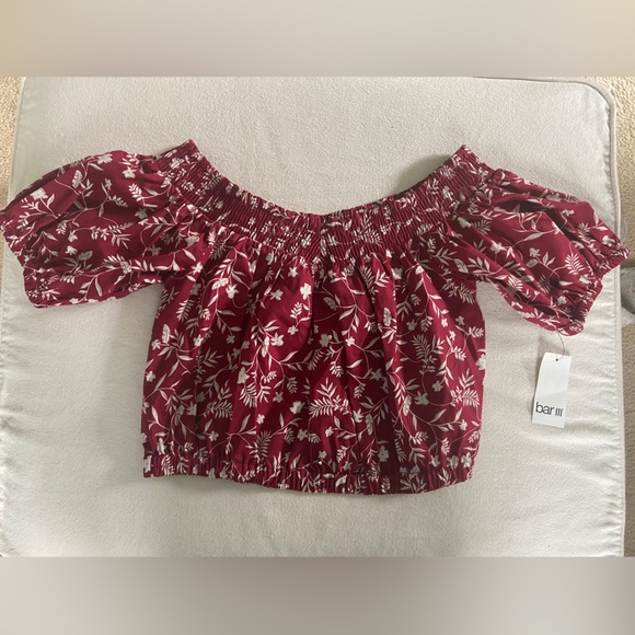 Bar III Dark Red Floral Crop Top L - Picture 5 of 8